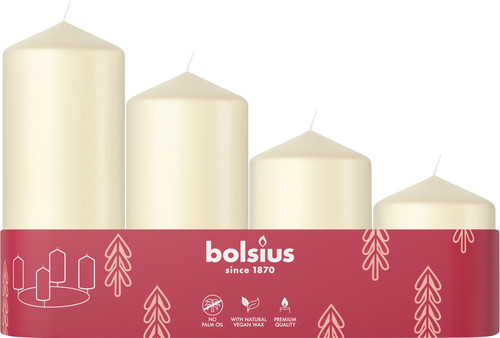 Bolsius Pillar Candles - 4 Assorted Tray - Soft Pearl