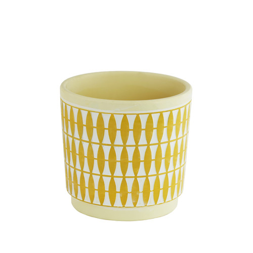 12cm Yellow/White Diamond Design Pot