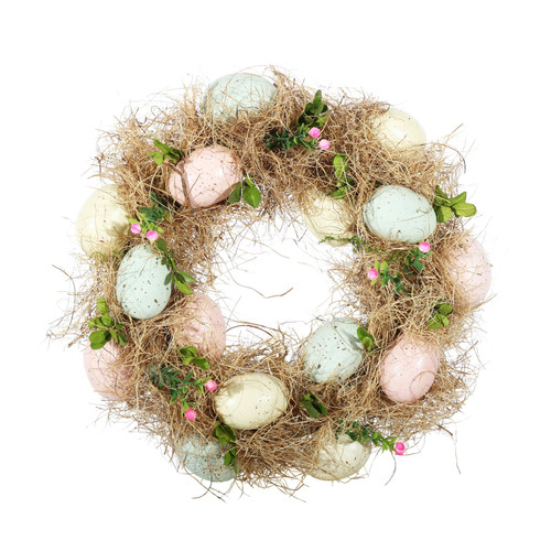 Easter Wreath - Pastel Colour Eggs / Natural Grass  - 30cm