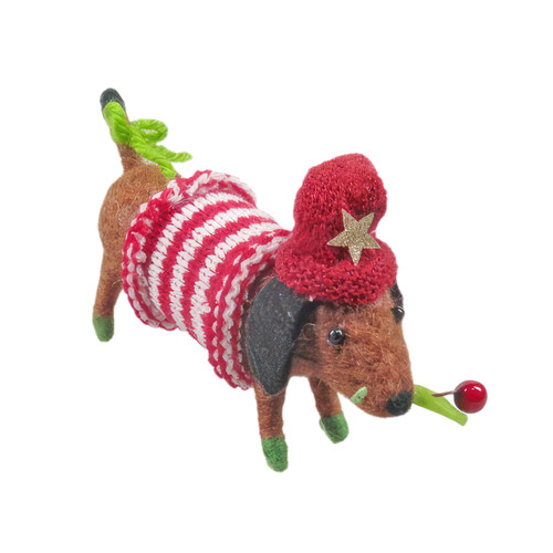 Felt Dauschund with Xmas Jumper Hanging Decoration - H5.7cm
