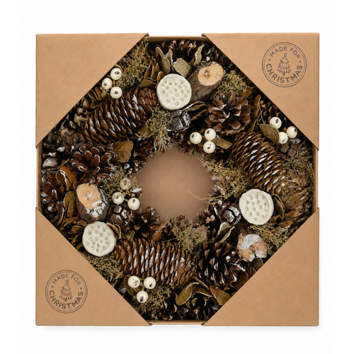30cm Xmas Wreath with Snow Tipped Cones & Lotus Heads