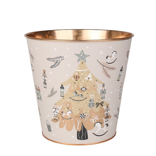 Metal Planter with Xmas Tree Design (PET Liner) - Dia14 x H11.5cm
