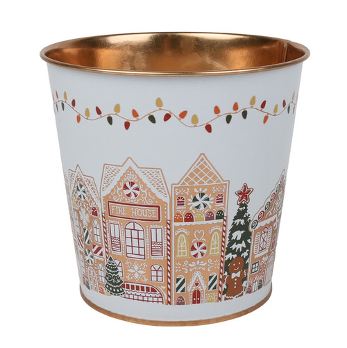 Metal Planter - Gingerbread House Design Dia16 x H15.5cm