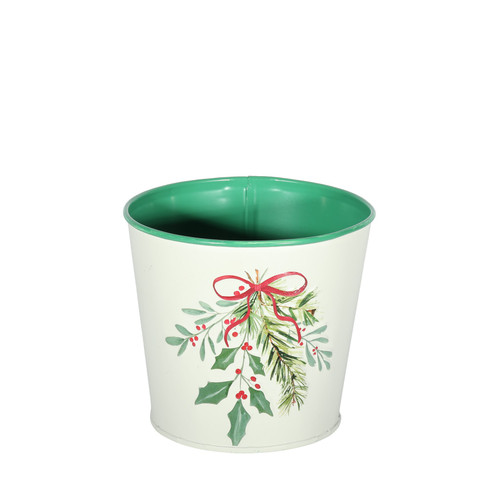 Metal Planter - Holly Spray Design Dia11 x H10.4cm