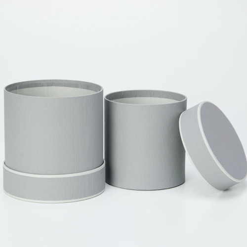 Grey Cylindrical Hatbox with Pale Grey Piping (set of 2)