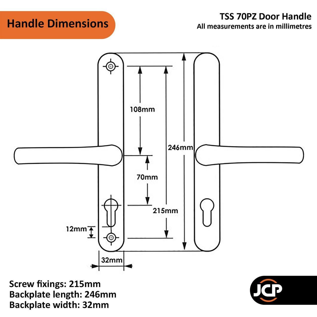 TSS UPVC Door Handle Pair 70PZ 215mm Fixings - JCP Hardware