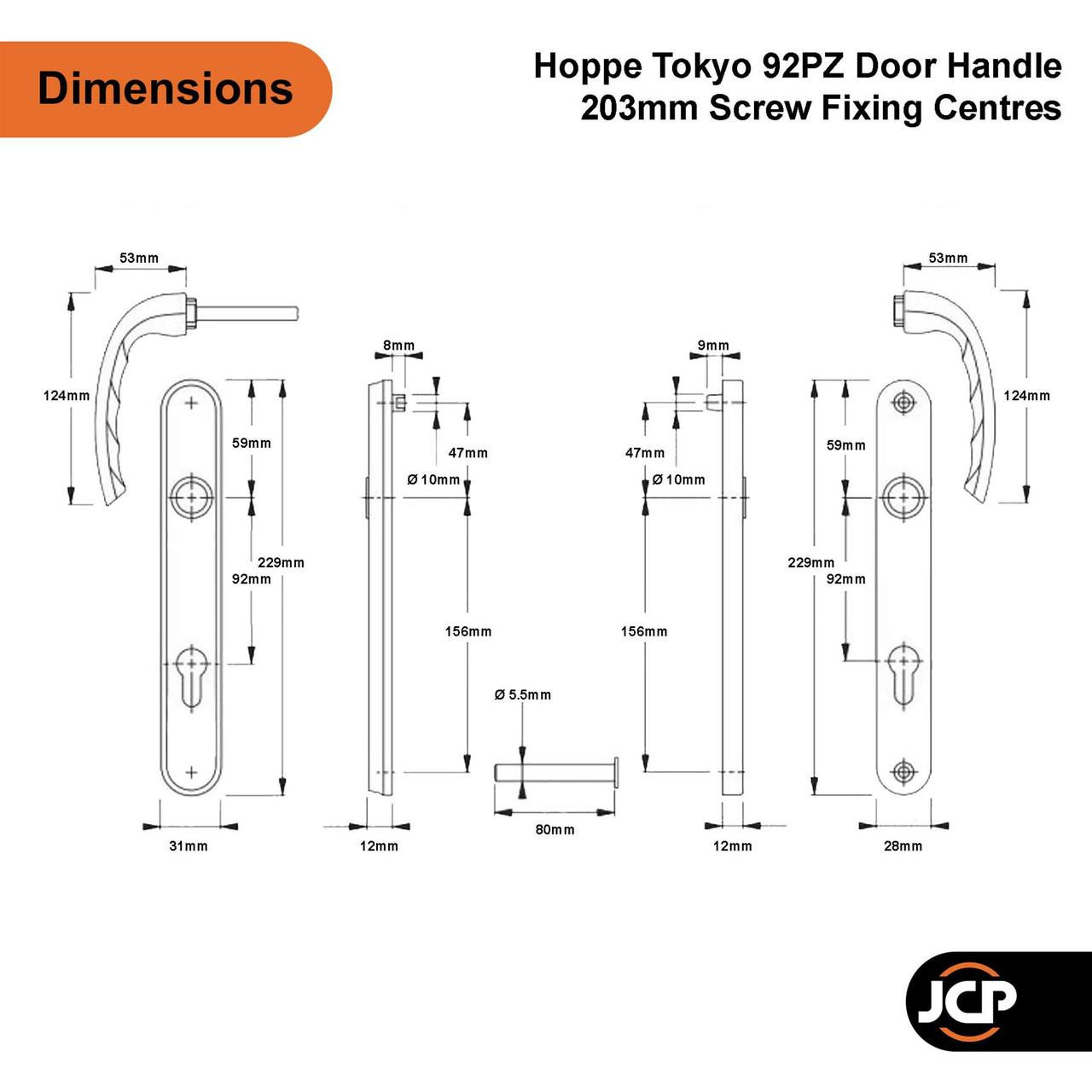 Hoppe Tokyo UPVC Door Handle Pair 92mm PZ 203mm Fixings - JCP Hardware