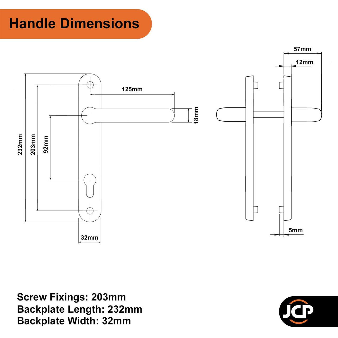 TSS UPVC Door Handle 92mm PZ 203mm Fixings - JCP Hardware