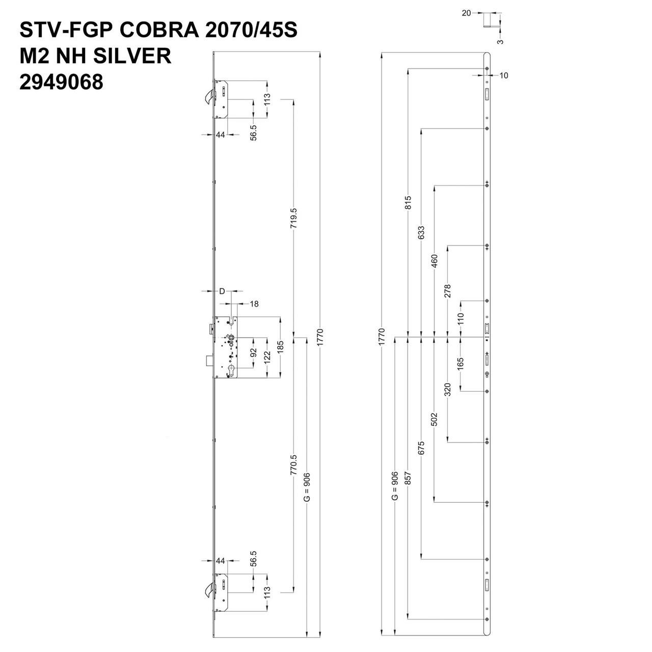 Winkhaus Cobra STV UPVC Door Lock 2 Hook Split Spindle Lift Lever