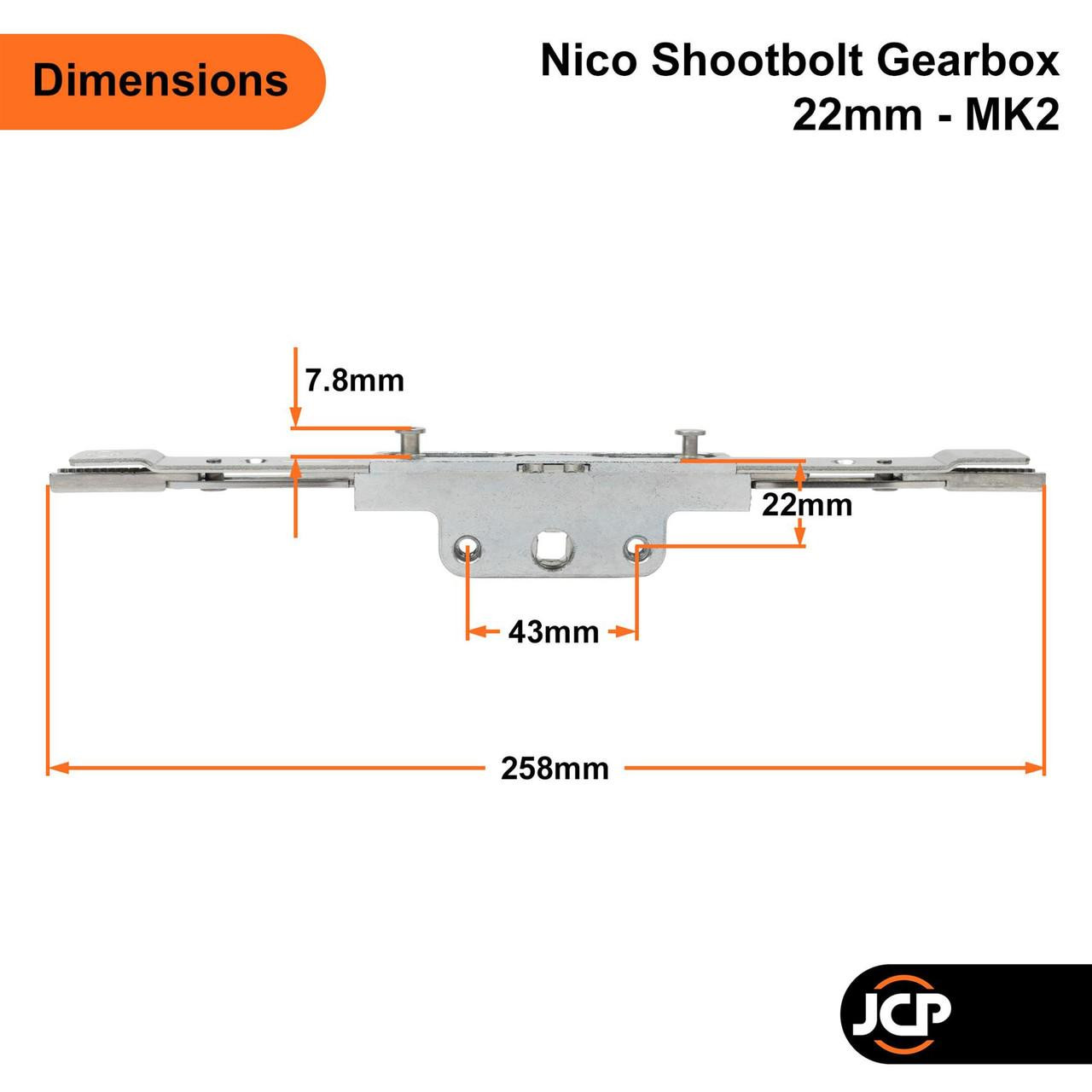 Nico MK2 Centre Shoot Bolt Gearbox 22mm Backset Window Lock