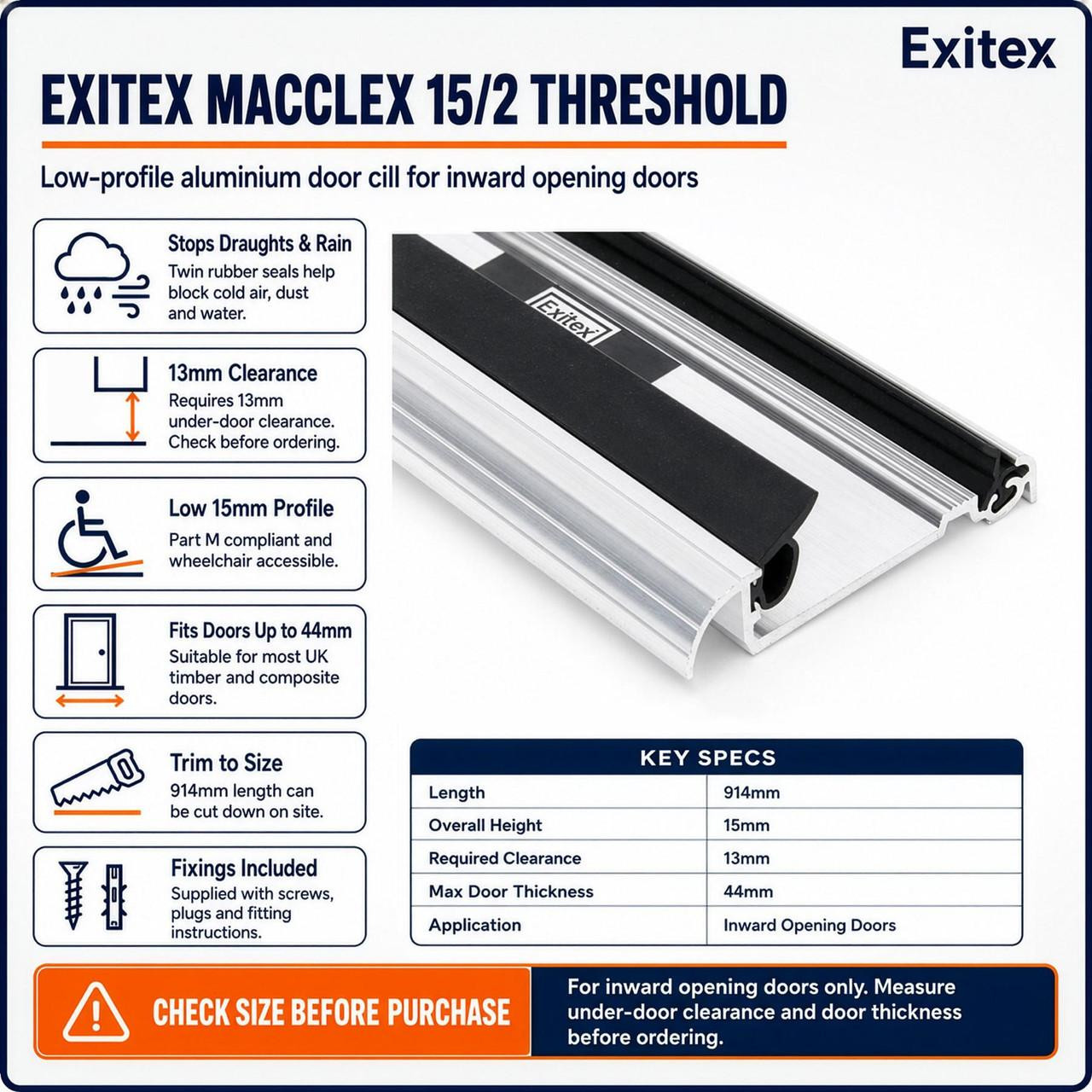 Exitex Macclex MXS 15/2 Replacement Aluminium Door Cill Low