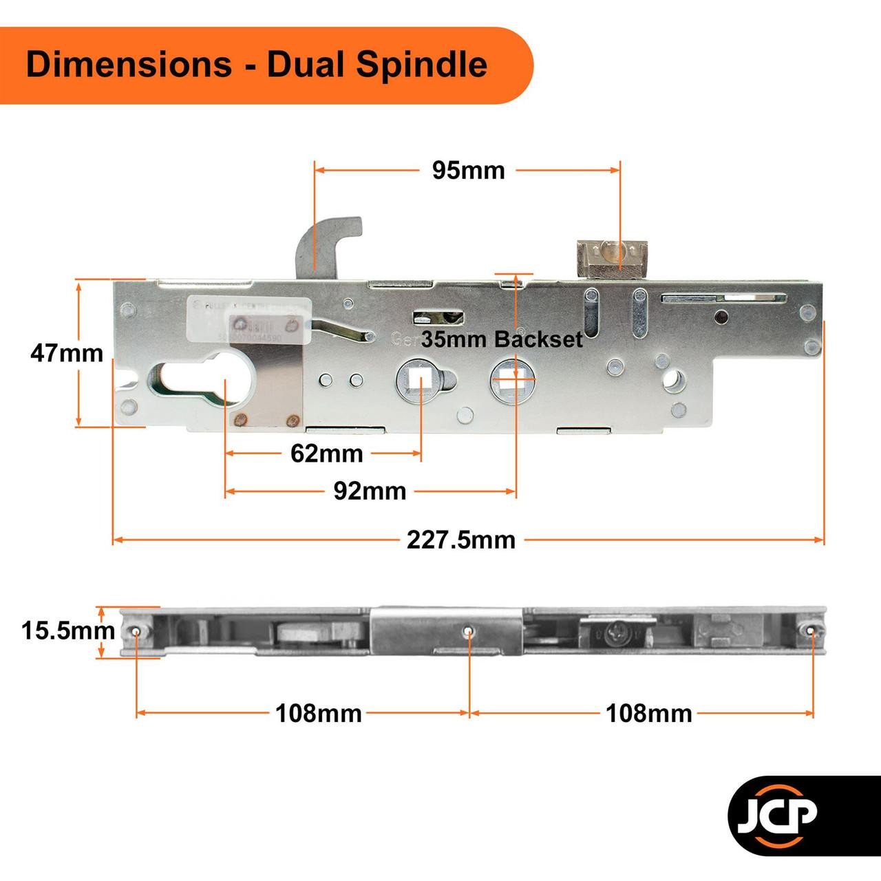Fullex XL 35mm uPVC Composite Door Gearbox Hook Lock 92mm 62mm