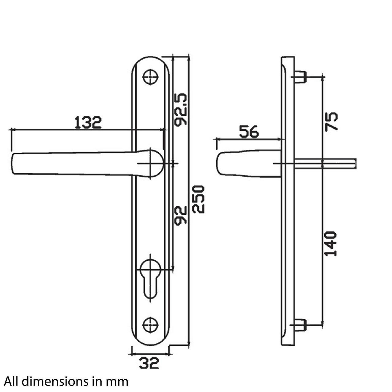 GreenteQ Alpha UPVC Door Handle Pair 92mm PZ 215mm Fixings - JCP