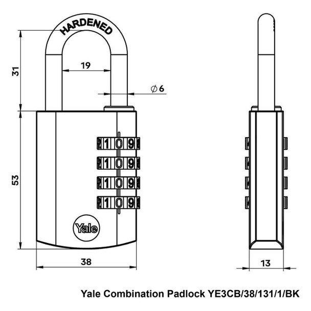 Yale Padlock Combination Lock 4 Digit Code 38mm