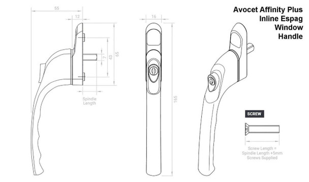 Avocet 10 x Avocet Affinity Plus Inline Espag UPVC Window Handle
