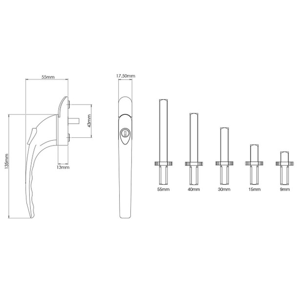 Mila 10 Pack Mila Smart Spindle Inline UPVC Window Handle