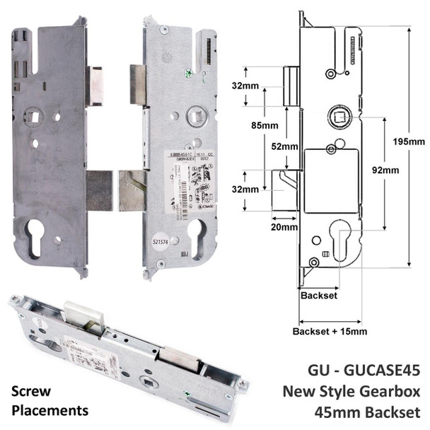  GU New Style Gearbox for Multipoint Door Lock 45mm Backset 92 PZ 