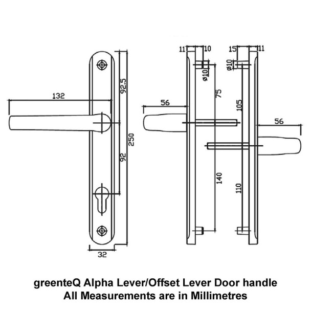 GreenteQ greenteQ Alpha UPVC Door Handle Pair 92mm 62mm PZ Offset