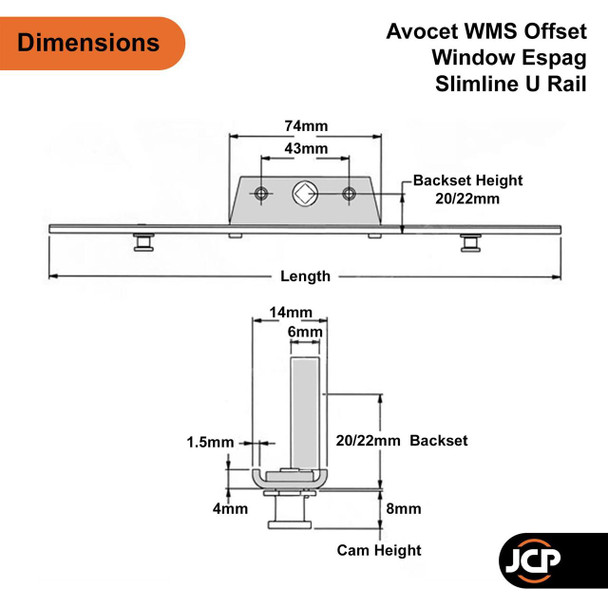 Avocet Slimline Offset UPVC Window Espag Rod Lock Mechanism 14mm U Rail 20mm & 22mm Backset Avocet Slimline Offset UPVC Window Espag Rod Lock Mechanism 14mm U Rail 20mm & 22mm Backset