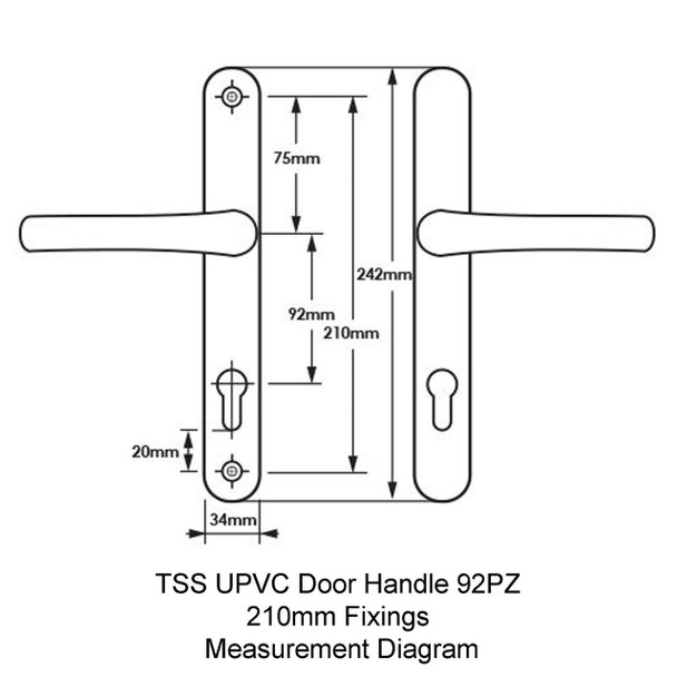 TSS UPVC Door Handle Pair 92mm PZ 210mm Fixings TSS UPVC Door Handle Pair 92mm PZ 210mm Fixings