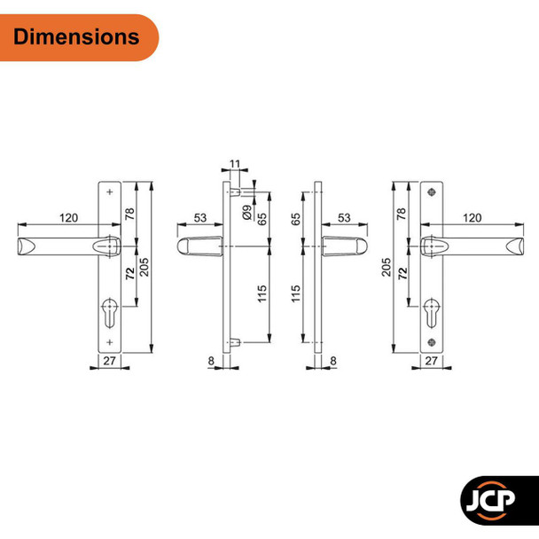 Hoppe London UPVC Door Handle Pair 72mm PZ 180mm Fixings