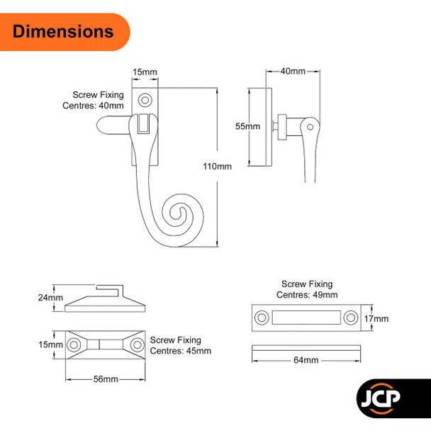 Prima Hardware Prima Monkey Tail UPVC Casement Window Handle Latch