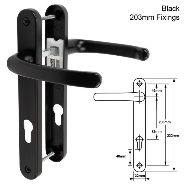  TSS uPVC Door Handle 92mm PZ 203mm Fixings 
