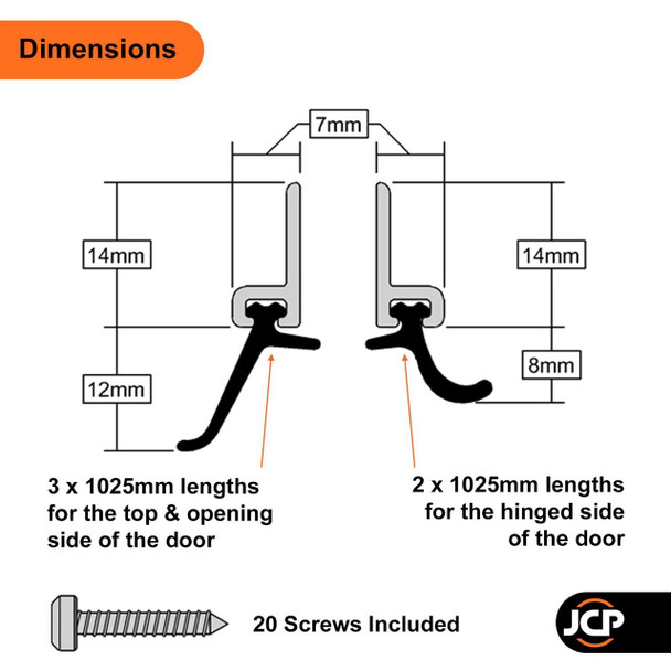Stormguard Heavy Duty Screw Fix Around Draught Door Seal Rubber Strip