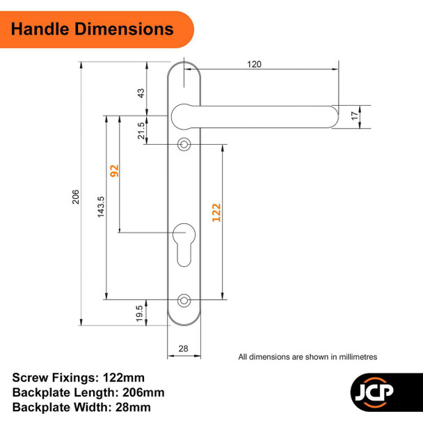  Fab & Fix Windsor UPVC Door Handle Pair 92mm PZ 122mm Fixings 