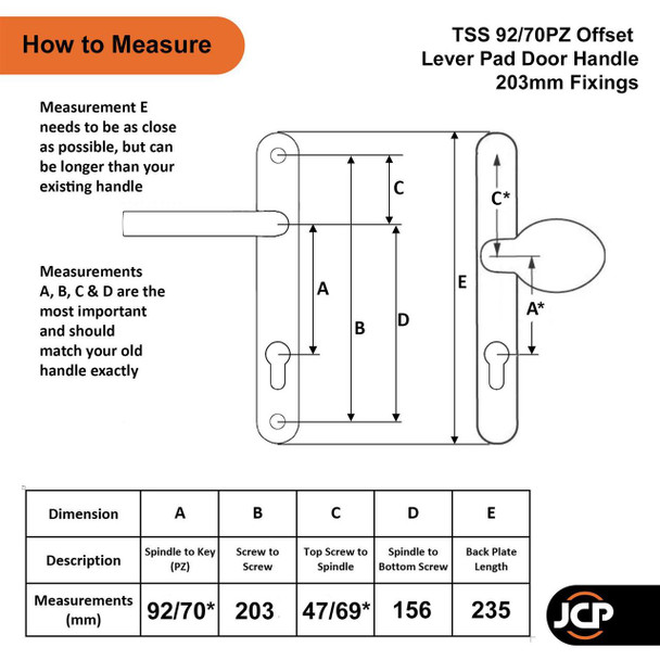 TSS UPVC Door Handle Pair 92PZ 70PZ 203mm Fixings Offset Lever Pad TSS UPVC Door Handle Pair 92PZ 70PZ 203mm Fixings Offset Lever Pad
