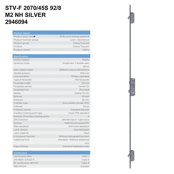 Winkhaus Cobra STV Multipoint UPVC Door Lock 2 Hook Key Wind Only 20mm Faceplate