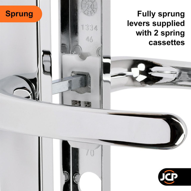 TSS uPVC Door Handle 70mm 70PZ Ferco Sprung Lever Pair Set - 180mm Screw Centres TSS uPVC Door Handle 70mm 70PZ Ferco Sprung Lever Pair Set - 180mm Screw Centres