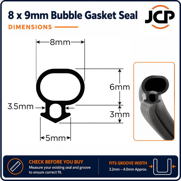 JCP uPVC Window & Door Replacement Bubble Gasket Seal 8 x 9mm 30m Tub