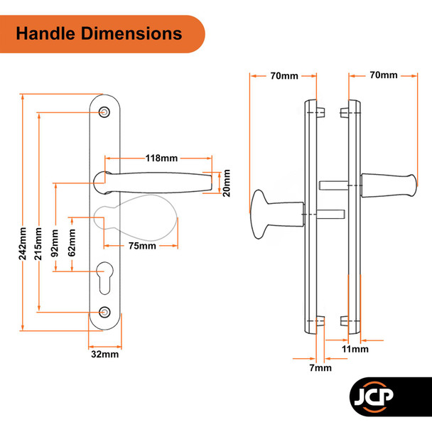Hoppe Atlanta UPVC Door Handle Pair 92mm 62mm PZ 215mm Fixings Lever Pad