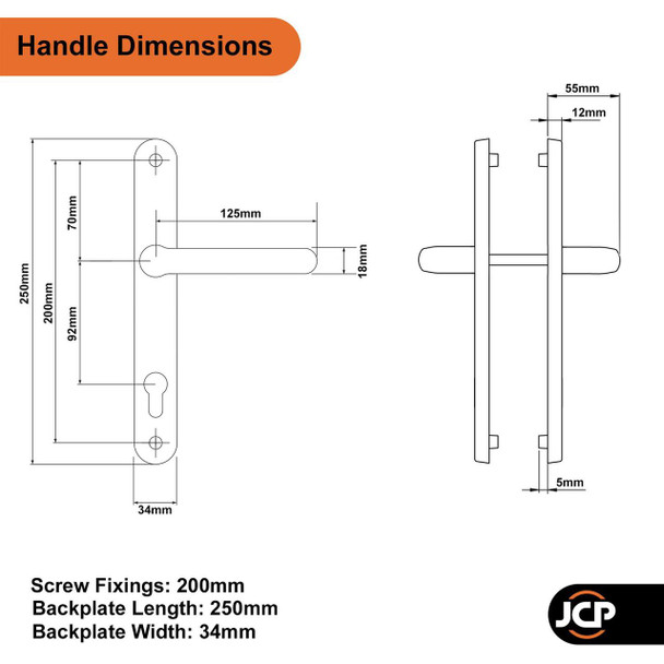  TSS uPVC Door Handle 92mm PZ 200mm Fixings 