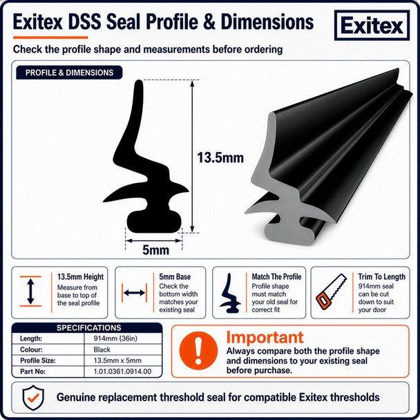Exitex Replacement Threshold Seal 914mm for MWK/DSS/WTB/MXS/SLT