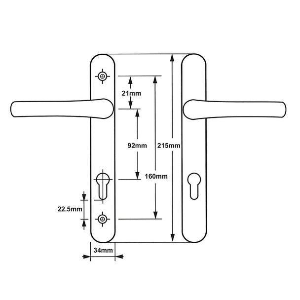  TSS uPVC Door Handle Pair 92mm PZ 160mm Screw Fixings 