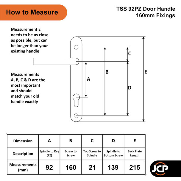  TSS uPVC Door Handle Pair 92mm PZ 160mm Screw Fixings 