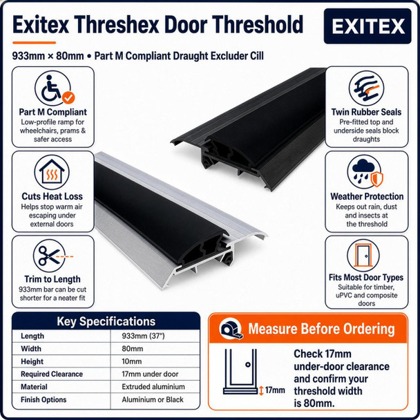  Exitex Threshex Replacement Aluminium Door Cill  Low Threshold 933mm 