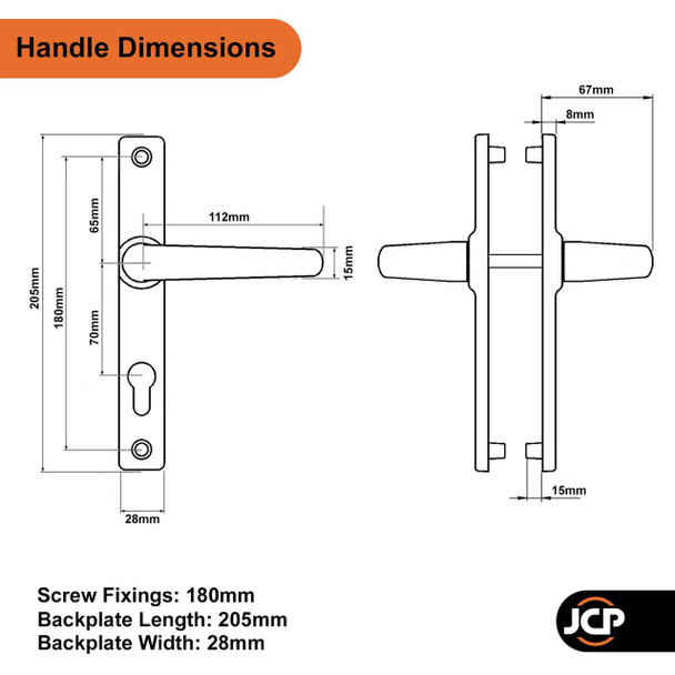  Schlosser Technik Apto Ferco UPVC Door Handle Pair 70mm PZ 180mm Fixings 