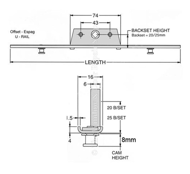 Avocet Offset UPVC Window Espag Rod Lock Mechanism 16mm U Rail Avocet Offset UPVC Window Espag Rod Lock Mechanism 16mm U Rail
