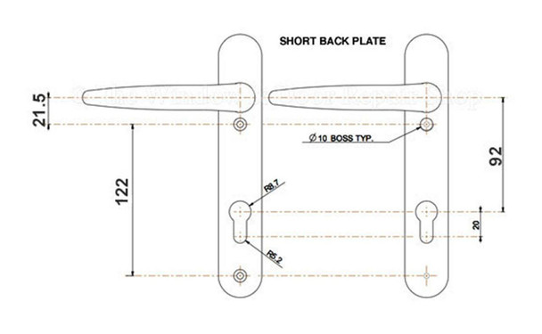 Trojan Sparta UPVC Door Handle Pair 92mm PZ 122mm Fixings