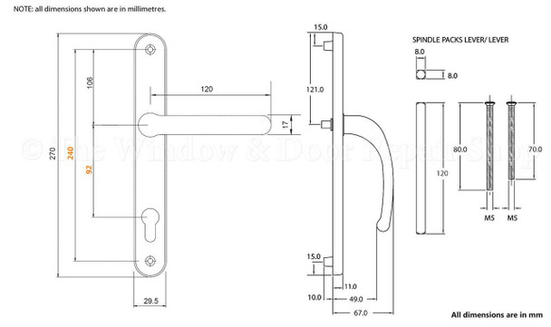 Fab & Fix Blenheim UPVC Door Handle Pair 92mm PZ 240mm Fixings