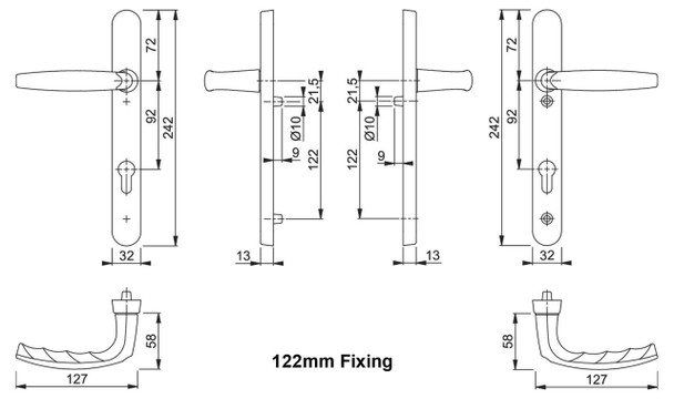 Hoppe Atlanta UPVC Door Handle Pair 92mm PZ 122mm Fixings Hoppe Atlanta UPVC Door Handle Pair 92mm PZ 122mm Fixings