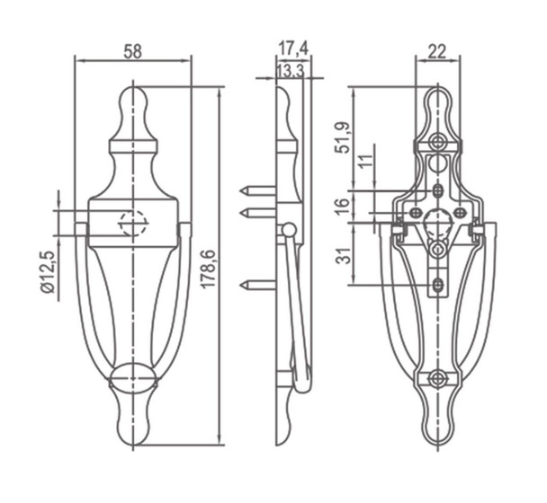 GreenteQ Greenteq Kappa Victorian Urn Slimline Spy Hole Door Knocker