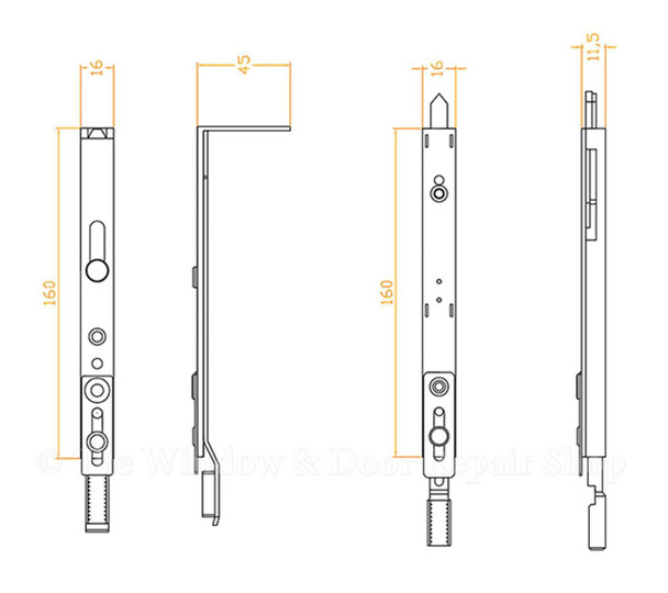 GU 160mm Shoot Bolt Door Lock Extension Corner Set Pair