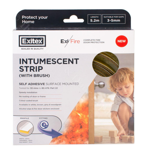 Exitex Intumescent Strip 5.2m Fire and Smoke Self Adhesive Door Seal