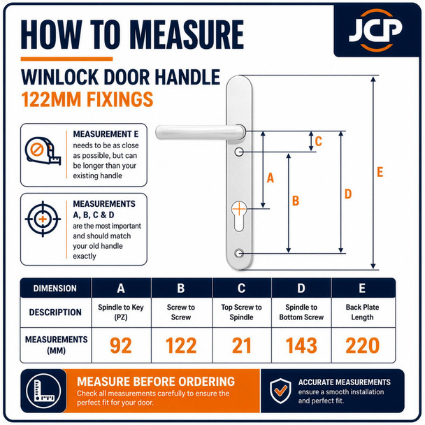 Winlock UPVC Composite Door Handle Pair 92mm PZ 122mm Fixings