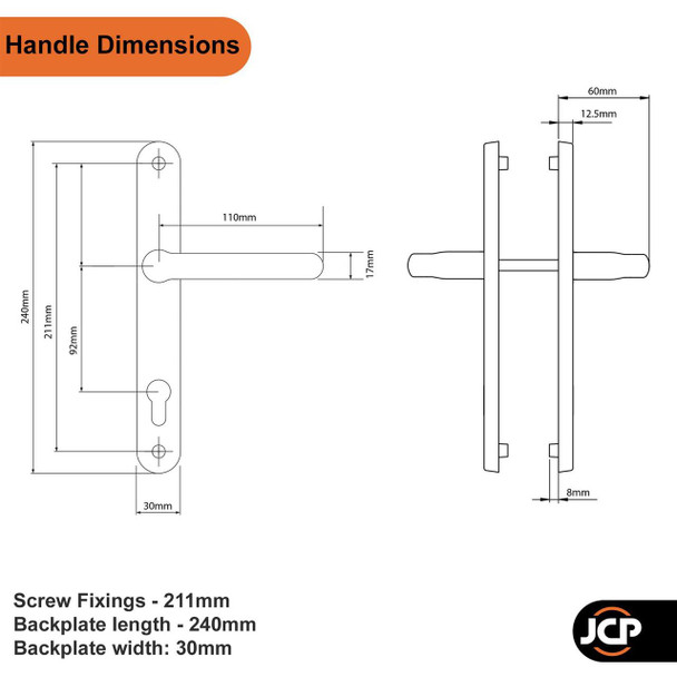  Winlock UPVC Composite Door Handle Pair 92mm PZ 211mm Fixings 
