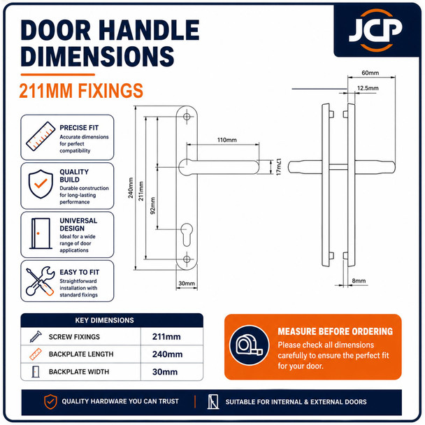 Winlock UPVC Composite Door Handle Pair 92mm PZ 211mm Fixings